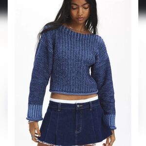 BDG Maria Blue Marl Boat Neck Cropped  Pullover ■ Size XS